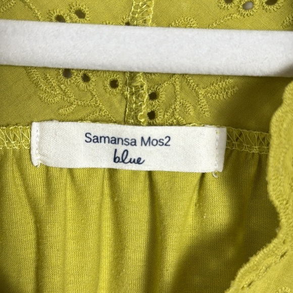 Samansa Mos2 Blue Lime Green Cotton Blouse M/L - Picture 2 of 5